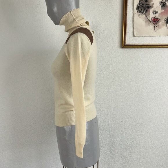 Ralph Lauren Cashmere Suede Shoulder Turtleneck Sweater - Picture 4 of 8